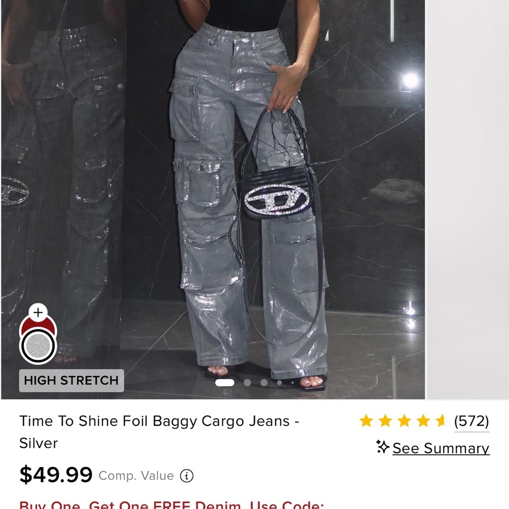Fashion Nova Sparkly Baggy Cargo Jeans